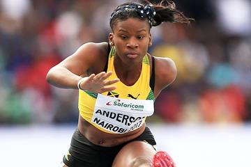 Britany Anderson on her way to winning the 100m hurdles at the IAAF World U18 Championships Nairobi 2017 (Getty Images)