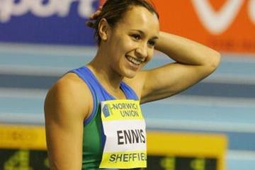 Jessica Ennis after her High Jump PB at the UK Indoors in Sheffield (Getty Images)