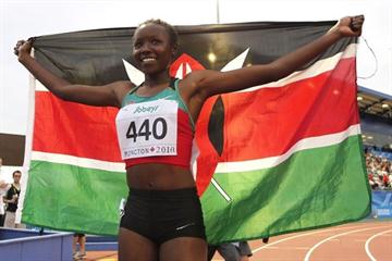 Mercy Cherono of Kenya celebrates winning the 3000m gold in Moncton (Getty Images)