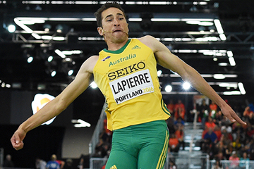 Fabrice Lapierre in the long jump at the IAAF World Indoor Championships Portland 2016 (AFP / Getty Images)
