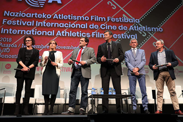 Amaya Andres, Maite Zuniga, Javier Garcia Chico, Antonio Penalver, Daniel Plaza and Fermin Cacho at the International Athletics Film Festival in San Sebastian (FICA)