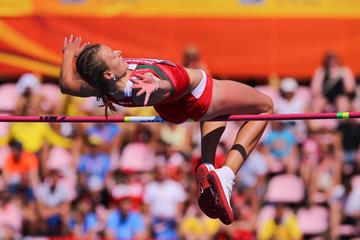 Karyna Taranda in the high jump at the IAAF World U20 Championships Tampere 2018 (Roger Sedres)
