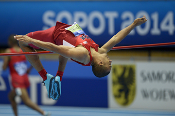 Ashton Eaton in the heptathlon high jump at the IAAF World Indoor Championships (AFP / Getty Images)