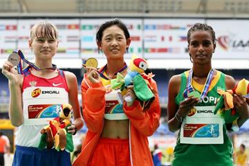 Girls' 5000m race walk podium at the IAAF World Youth Championships, Cali 2015 (Getty Images)