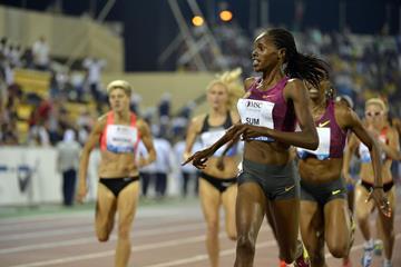 Eunice Sum winning the 800m at the 2014 IAAF Diamond League in Doha (Deca Text & Bild)