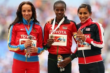 Womens 800m Medal Ceremony IAAF World Athletics Championships Moscow 2013 (Getty Images)