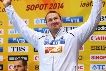 New Zealand's Tom Walsh after taking the bronze medal in the shot at the IAAF World Indoor Championships Sopot 2014 (Getty Images)