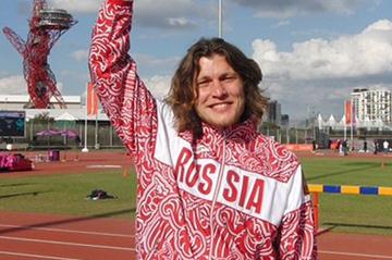 Ivan Ukhov, 2012 Olympic High Jump champion, at the training track in London Olympic Park, salutes one year to go to Moscow 2013  (Moscow 2013)