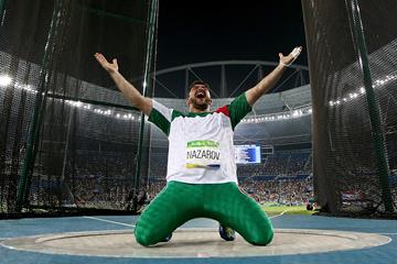 Dilshod Nazarov after winning the hammer at the Rio 2016 Olympic Games (Getty Images)