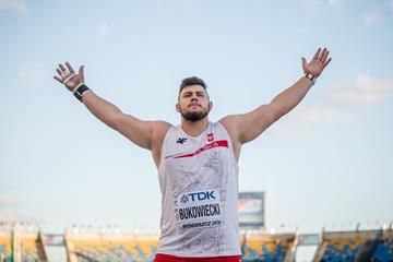 Shot put winner Konrad Bukowiecki at the IAAF World U20 Championships Bydgoszcz 2016 (Getty Images)