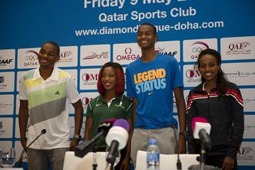 Warren Weir, Shelly-Ann Fraser-Pryce, Mutaz Barshim, Genzebe Dibaba ahead of the 2014 IAAF Diamond League in Doha (Deca Text & Bild)