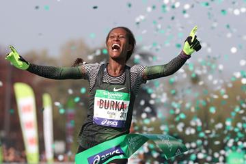 All smiles - Gelete Burka after winning the Paris Marathon (AFP/Getty Images)