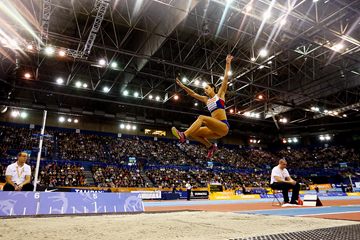 Katarina Johnson-Thompson in action at the Birmingham Indoor Grand Prix (Getty Images)