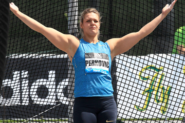 Sandra Perkovic after winning the discus at the IAAF Diamond League meeting in New York (Victah Sailer)
