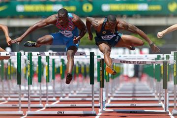 Hansle Parchment and David Oliver in the 110m hurdles at the IAAF Diamond League meeting in Eugene (Getty Images)