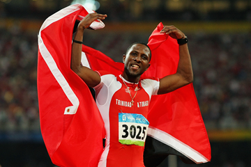 Richard Thompson celebrates after taking the 100m silver medal at the 2008 Olympics in Beijing (Getty Images)