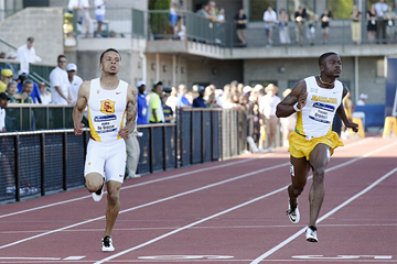 Andre De Grasse wins the 100m from Trayvon Bromell (Randy Miyazaki)