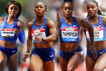 Sha'Carri Richardson, Shelly-Ann Fraser-Pryce, Elaine Thompson and Dina Asher-Smith (Getty Images)