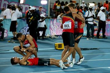 Belgium after winning the 4x400m bronze medal at the IAAF/BTC World Relays, Bahamas 2015 (Getty Images)
