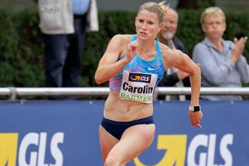 Carolin Schafer en route to a 200m personal best and meeting record in Ratingen (Gladys Chai von der Laage)