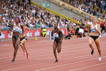 Shaunae Miller-Uibo, Dina Asher-Smith and Dafne Schippers in the 200m at the IAAF Diamond League meeting in Birmingham (AFP / Getty Images)
