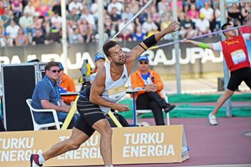 Javelin winner Magnus Kirt at the IAAF World Challenge meeting in Turku (Hasse Sjogren)