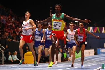 Samuel Tefera wins the 1500m at the IAAF World Indoor Championships Birmingham 2018 (Getty Images)