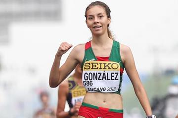 Alegna Gonzalez after winning the U20 women's 10km race walk at the IAAF World Race Walking Team Championships Taicang 2018 (Getty Images)