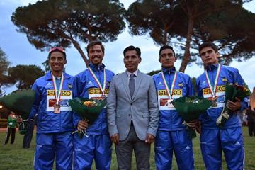 Ecuador's 20km team with Jefferson Perez at the IAAF World Race Walking Team Championships Rome 2016 (Getty Images)