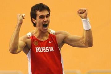Yevgeniy Lukyanenko celebrates his surprise winning clearance of 5.90m in the men's pole vault (Getty Images)