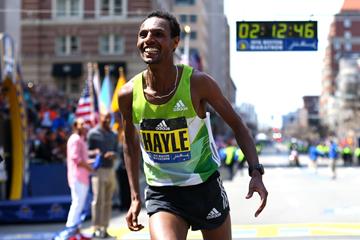 Lemi Berhanu Hayle after winning the 2016 Boston Marathon (Getty Images)