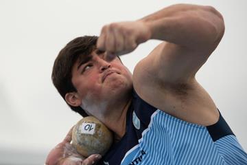 Nazareno Sasia of Argentina competes in boys shot put at the Youth Olympic Games in Buenos Aires (Joel Marklund for OIS/IOC)