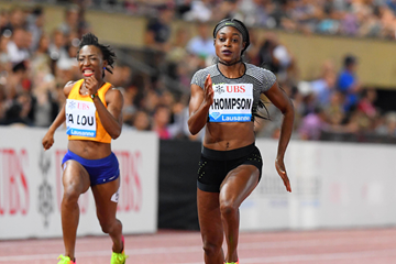 Elaine Thompson winning the 100m at the 2016 IAAF Diamond League meeting in Lausanne (Gladys von der Laage)