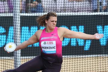 Sandra Perkovic at the 2013 IAAF Diamond League meeting in Lausanne (Gladys von der Laage)