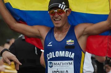 Eider Arevalo celebrates winning the junior title at the IAAF World Race Walking Cup in Saransk (Getty Images)