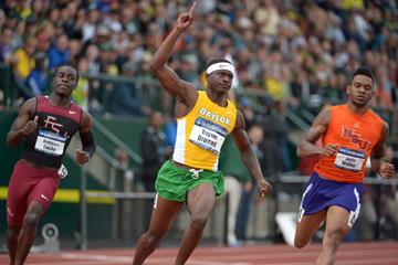 Trayvon Bromell after setting a 100m world junior record of 9.97 at the 2014 NCAA Championships (Kirby Lee)