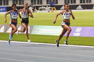 Gudaf Tsegay wins the 1500m at the IAAF World Challenge meeting in Nanjing (Tony Dou)