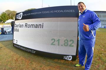 Darlan Romani with his South American record numbers in São Bernardo do Campo (Wagner Carmo/CBAt do GP Brasil)