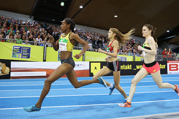 Axumawit Embaye on her way to winning the 1500m at the Indoor Meeting Karlsruhe (Jean-Pierre Durand)
