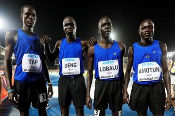 The Athletes Refugee Team after competing in the men's 4x800m at the IAAF/BTC World Relays Bahamas 2017 (Getty Images)