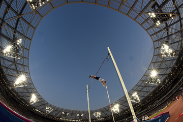 Renaud Lavillenie in the pole vault at the IAAF Diamond League meeting in London (Kirby Lee)