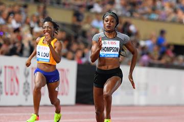 Elaine Thompson winning the 100m at the 2016 IAAF Diamond League meeting in Lausanne (Gladys von der Laage)