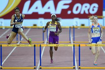 Kaliese Spencer wins the 400m hurdles at the IAAF Continental Cup, Marrakech 2014 (Getty Images)
