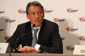 IAAF President Sebastian Coe at the press conference following the 207th IAAF Council Meeting in Monaco (Giancarlo Colombo / IAAF)