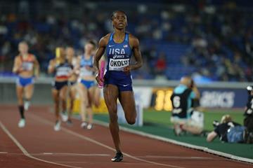 USA's Courtney Okolo in the women's 4x400m at the IAAF World Relays Yokohama 2019 (Roger Sedres)