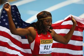 60m hurdles winner Nia Ali at the 2014 IAAF World Indoor Championships in Sopot (Getty Images)