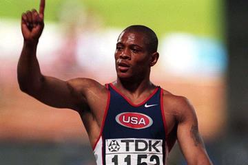 Maurice Greene after winning the 100m at the 1997 IAAF World Championships (Getty Images)