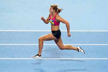 Dafne Schippers on her way to winning the 60m at the Dutch Indoor Championships (AFP / Getty Images)