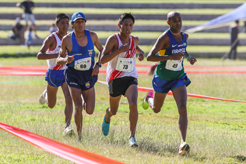 Rene Champi (73) on his way to winning the senior men's race at the South American Cross Country Championships (Oscar Munoz Badilla)
