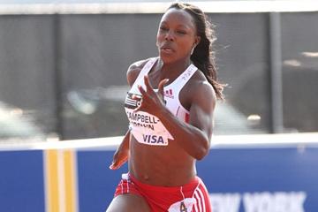 Veronica Campbell Brown on the way to her 21.98 victory in New York (Victah Sailer)